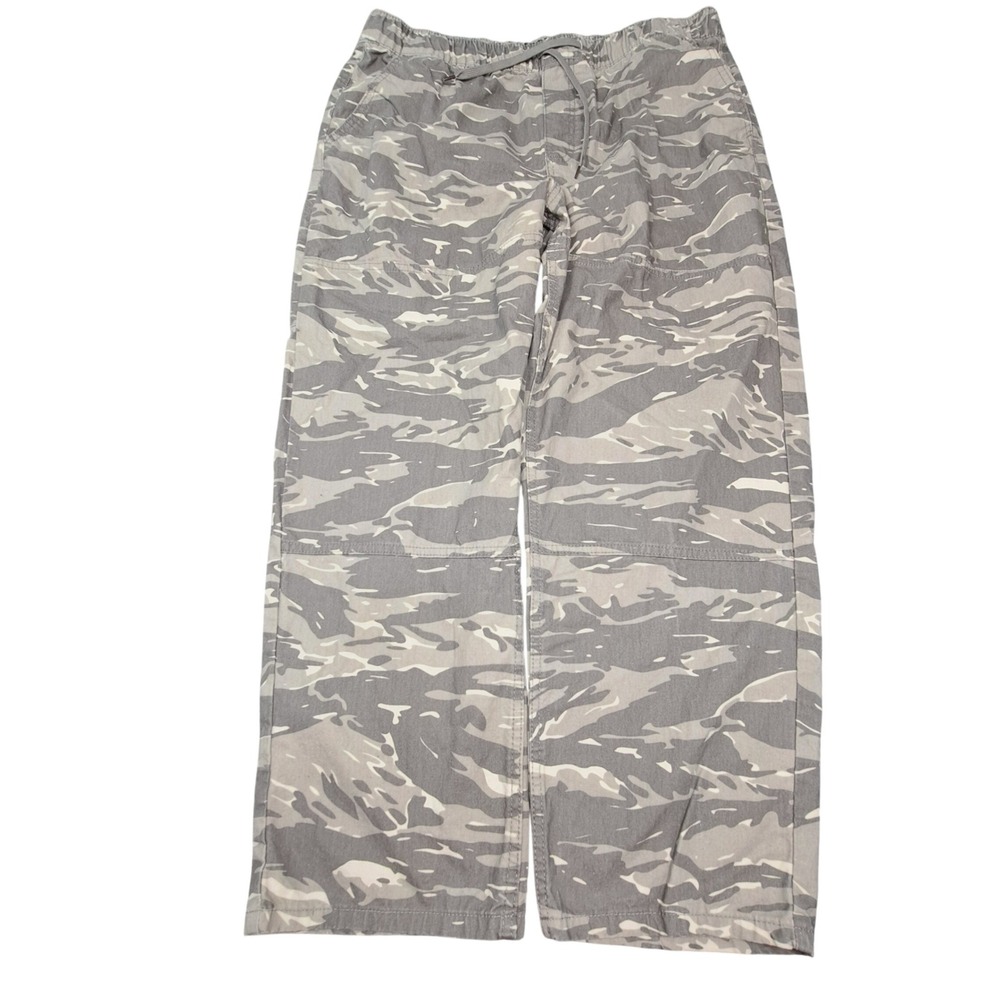 Iron Co Mens Grey Tiger Stripe Camo Cargo Pants XL 38 Elastic Waist Cotton